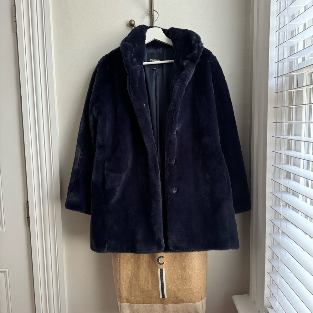Madewell Faux Fur Navy Coat
